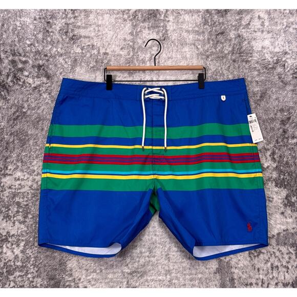 New Polo Ralph Lauren Swim Trunks 42 Mens Blue Striped 7.5